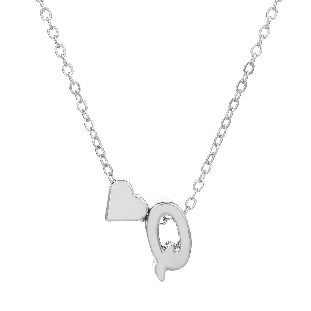 Wholesale love 26 English letters creative heart-shaped short clavicle chain